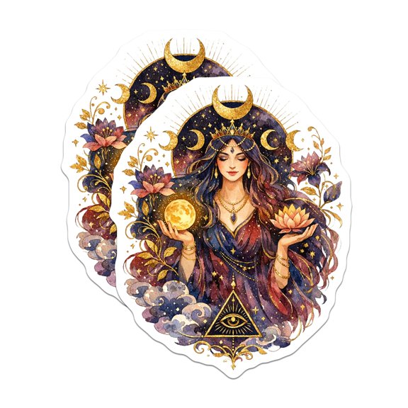 (2 Pack) Celestial Moon Goddess Magnets - Mystic Witchy Decor - Sacred Geometry Lotus All Seeing Eye Art - 5 Inches On Longest Side - Thick Durable Magnet - Made in USA