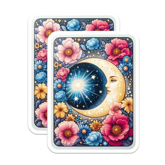 (2 Pack) Celestial Moon Magnets - Whimsical Floral Design - Starry Night Decor - 5 Inches On Longest Side - Thick Durable Magnet - Made in USA - MAG21193