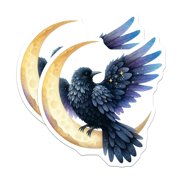 2 Pack Celestial Raven Crescent Moon Magnets - Witchy Gothic Crow Bird Art - Mystic Pagan Night Sky Decor - 5 Inches On Longest Side - Thick Durable Magnet - Made in USA