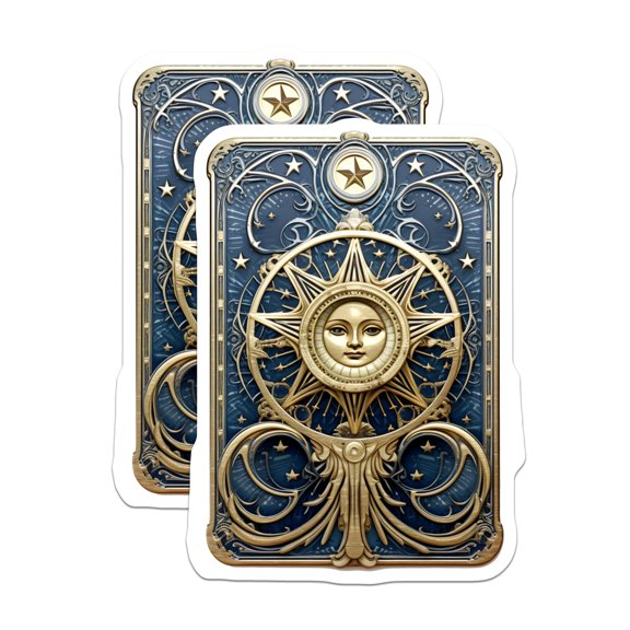 (2 Pack) Celestial Sun Moon Magnets - Art Nouveau Decor - Mystical Witchy Aesthetic - Tarot Card Style Fridge - 5 Inches On Longest Side - Thick Durable Magnet - Made in USA