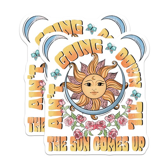 (2 Pack) Celestial Sun Moon Magnets - Boho Fridge Aesthetic Decor - Ain't Going Down Quote - Hippie Home Art - 5" - Durable Magnet - Made in USA
