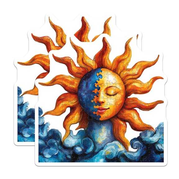 (2 Pack) Celestial Sun Moon Magnets - Mystical Bohemian Decor - Spiritual Artistic Puzzle Style Refrigerator - 5 Inches On Longest Side - Thick Durable Magnet - Made in USA