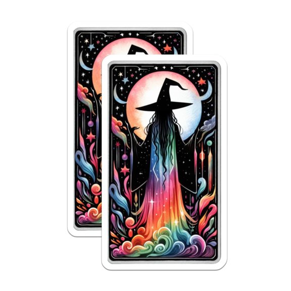 (2 Pack) Celestial Witch Magnets - Rainbow Moon Magic Tarot Card Decor - Mystical Witchcraft Refrigerator Magnet Set - 5 Inches On Longest Side - Thick Durable Magnet - Made in USA