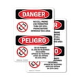 thumbnail image 1 of (2 Pack) No Cell Phone Use In Area Bilingual OSHA Danger Sign 5 Inch X 7 Inch Vinyl Label Decal Sticker Weather Resistant, UV Protected for Workplace, Business, and Construction Site,, 1 of 7