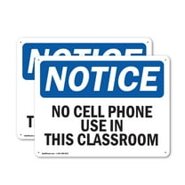 (2 Pack) No Cell Phone Use In This Classroom OSHA Notice Sign 18 Inch X 12 Inch Plastic Sign, Weather Resistant, UV Protected for Workplace, Business, and Construction Site, Made in the