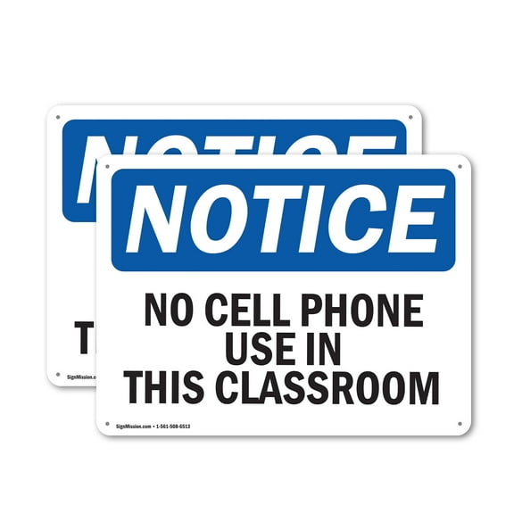(2 Pack) No Cell Phone Use In This Classroom OSHA Notice Sign 18 Inch X 12 Inch Plastic Sign, Weather Resistant, UV Protected for Workplace, Business, and Construction Site, Made in the