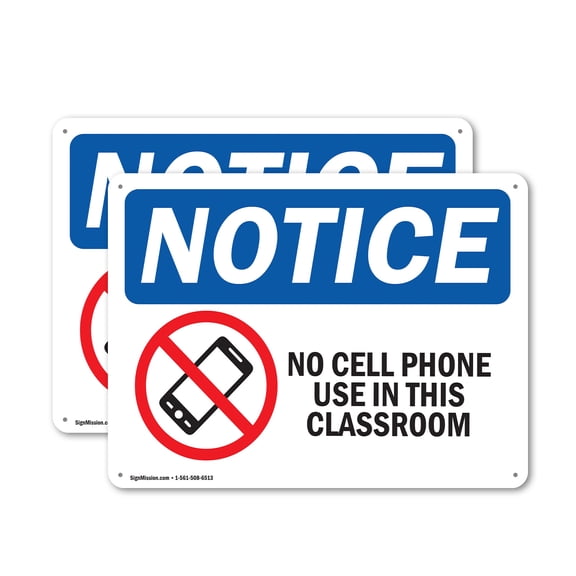 (2 Pack) No Cell Phone Use In This Classroom OSHA Notice Sign 24 Inch X 18 Inch Plastic Sign, Weather Resistant, UV Protected for Workplace, Business, and Construction Site, Made in the