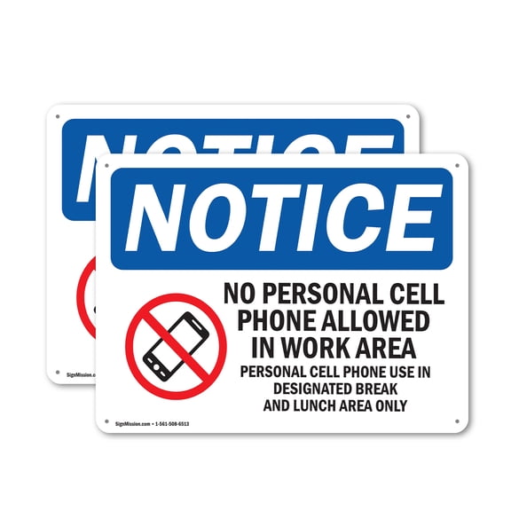 (2 Pack) Cell Phone Use In Designated Area Only OSHA Notice Sign 18 Inch X 12 Inch Indoor / Outdoor Rust-Free Aluminum Metal Signs for Workplace, Workshop, and Construction Site, Made