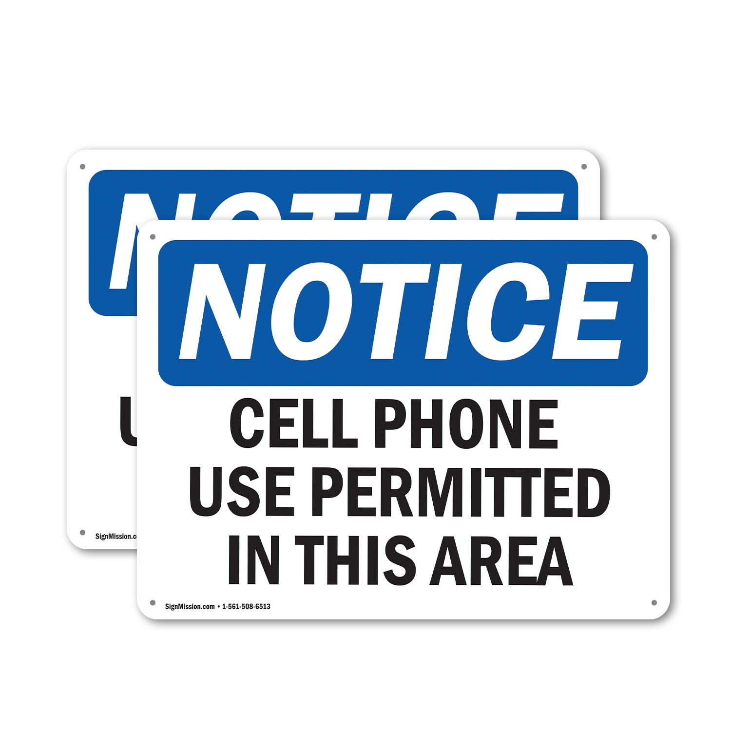 Telepermit Phones (2 Pack) Cell Phone Use Permitted In This Area OSHA Notice Sign 18 Inch ...