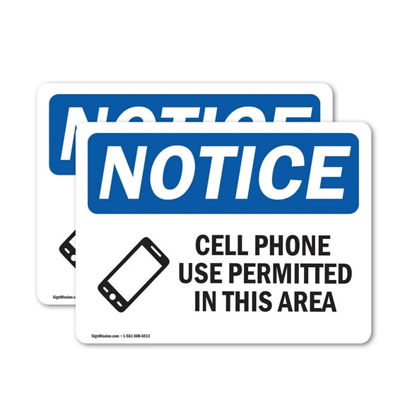 (2 Pack) Cell Phone Use Permitted In This Area OSHA Notice Sign