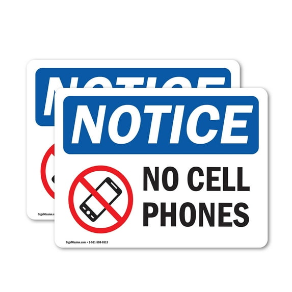 (2 Pack) No Cell Phones OSHA Notice Sign 10 Inch X 7 Inch Vinyl Label Decal Sticker Weather Resistant, UV Protected for Workplace, Business, and Construction Site, Made in the USA