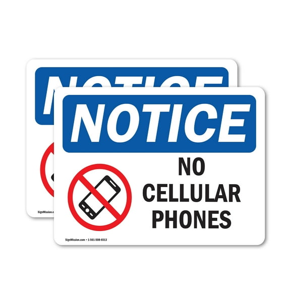 (2 Pack) No Cellular Phones OSHA Notice Sign 5 Inch X 3.5 Inch Vinyl Label Decal Sticker Weather Resistant, UV Protected for Workplace, Business, and Construction Site, Made in the USA