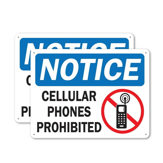 (2 Pack) Cellular Phones Prohibited with Graphic OSHA Notice Sign 10 Inch X 7 Inch Indoor / Outdoor Rust-Free Aluminum Metal Signs for Workplace, Workshop, and Construction Site, Made
