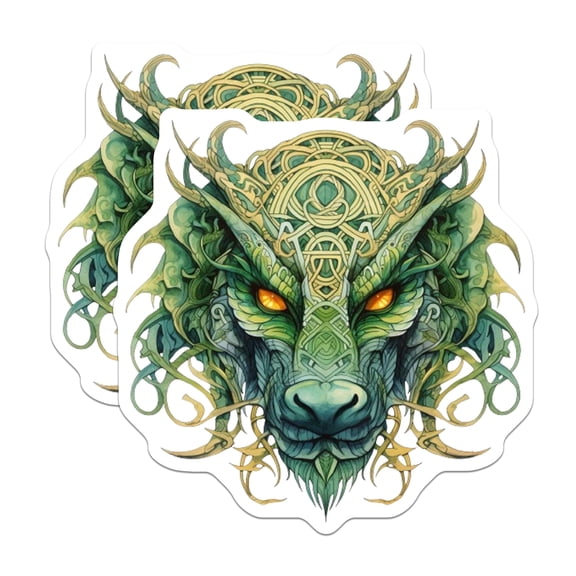 (2 Pack) Celtic Dragon Magnets - Fantasy Art - Mythical Beast - Green Forest Spirit Decor - Ancient Knotwork Design - 5 Inches On Longest Side - Thick Durable Magnet - Made in USA - MAG23801