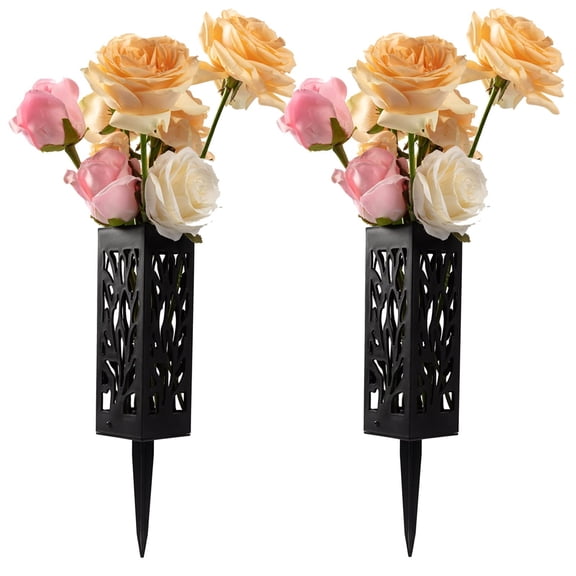 2 Pack Cemetery Vases Headstone Gravestone Flower Holder Memorial Tombstone Decorations Cemetery Floral Containers with Stakes