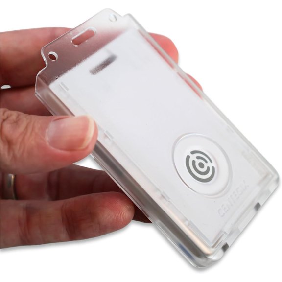 2 Pack - Centegix Badge Holder with Hole for Teachers - Holds 1 School ID & 1 Centegix V2 CrisisAlert Alarm Badge - Heavy Duty Polycarbonate Clear Vertical Display, Recessed Hole by Specialist ID