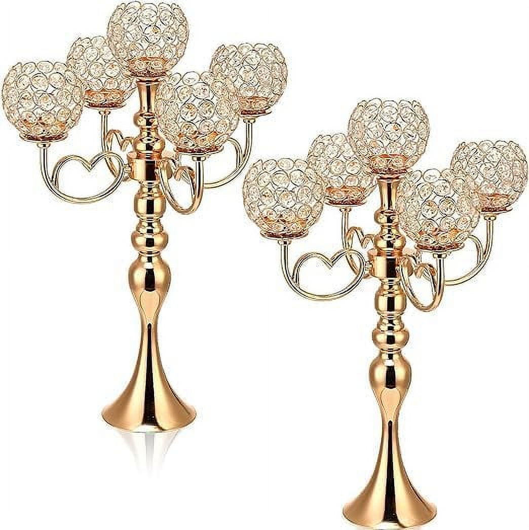 Gold Crystal 5-Arm Tabletop Candelabra Set