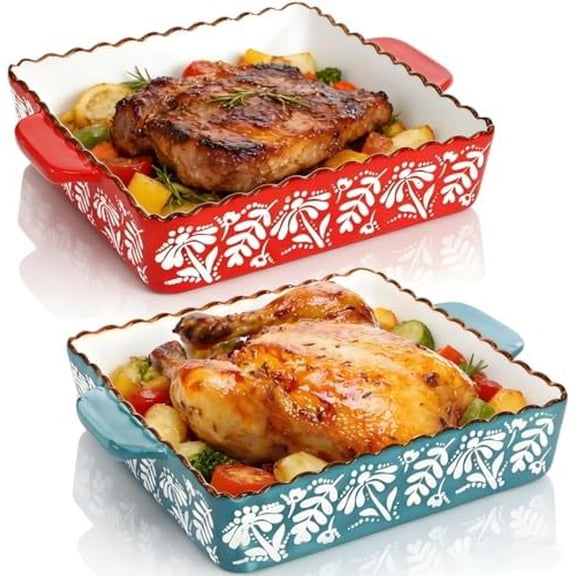 2 Pack Ceramic Baking Dish, 9 x 9 inch Porcelain Square Bakeware with Double Handle, Lasagna Pan Bakeware Baking Cookware for Cooking, Cakes, Roasting Family Dinner$$Home Decor, Kitchen, & Other