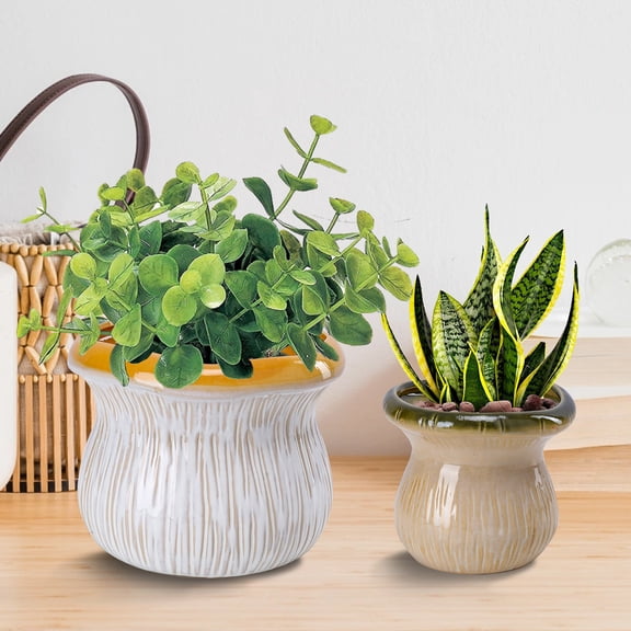 2-Pack Ceramic Mushroom Planters – Textured Flower Pots with Glossy Rim, Indoor/Outdoor Decorative Pots,Plant Pot for Garden,Yard,Living Room,Bedroom