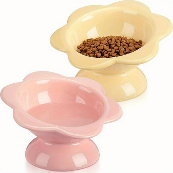 2 Pack Ceramic Pet Bowls - Cat Bowl Pet Water Bowl Feeding Bowls for Safe Food & Water Feeding Bowl - Perfect for Growing Puppies & Cats Neck Protection