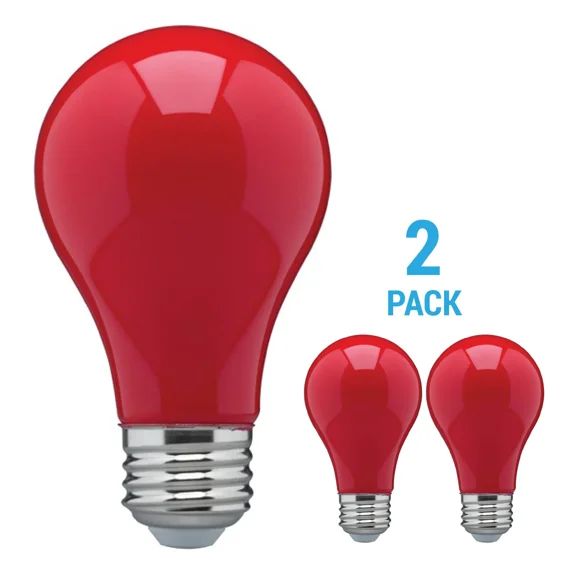 2 Pack Ceramic Red Led Bulb A19 Medium E26 8W 60 Watt Equivalent Damp Location