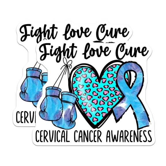 (2 Pack) Cervical Cancer Awareness Magnets - Fight Love Cure Magnets - Cancer Support Magnets - 5" On Longest Side - for Cars, Fridges, Toolboxes - Made in USA - MAG4288