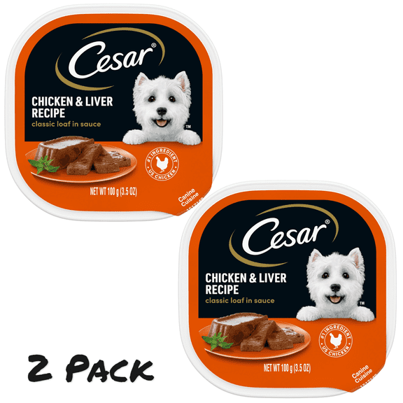 ( 2 Pack ) Cesar Classic Loaf In Sauce Chicken And Liver Recipe Wet Dog Food, 3.5 Oz Tray