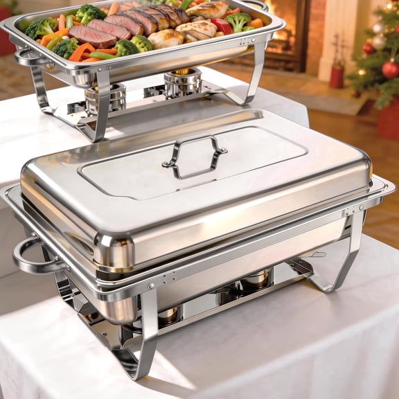 BAOKALER 2 Pack 9QT Stainless Steel Chafing Dish Buffet Set, Rectangular Food Warmer with Water Pan and Fuel Holder, Catering Supplies for Party Banquet Wedding