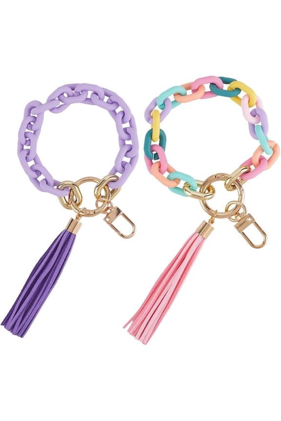 2 Pack Chain Link Wristlet Keychain Stretchy Key Chain Key Chains Women Cute Bracelet Mixed Color