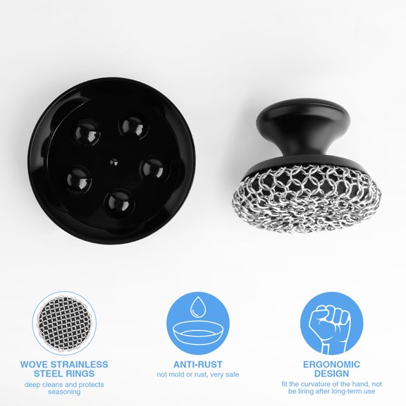 2 Pack Chainmail Scrubber for Cast Iron Pan and Skillet, 316 Stainless Steel Dish Scouring Pad, Scraper for Wok, Dutch Oven and Metal Skillet Cleaning, Thick and Thin