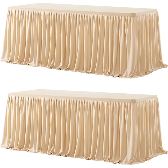 2 Pack Champagne Rectangle Table Clothes for 6 Foot Tables, Polyester Fitted Tablecloths 6t Stretch Cover Wedding, Birthday, Parties, Trade Show, Craft Show