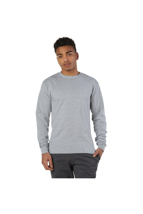 2 Pack Champion Men's Cotton Long Sleeve Crew Neck Tag Free T-Shirt - Light Steel - Small
