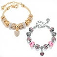 thumbnail image 1 of 2 Pack Charm Bracelets Pink and Gold Heart Silver Plated Charm Bracelet, DIY Jewelry for Women Gifts, with Beads, Crystal, Charms, Love and Adjustable Snake Chain, Fits 7.5"+1.5", 1 of 7