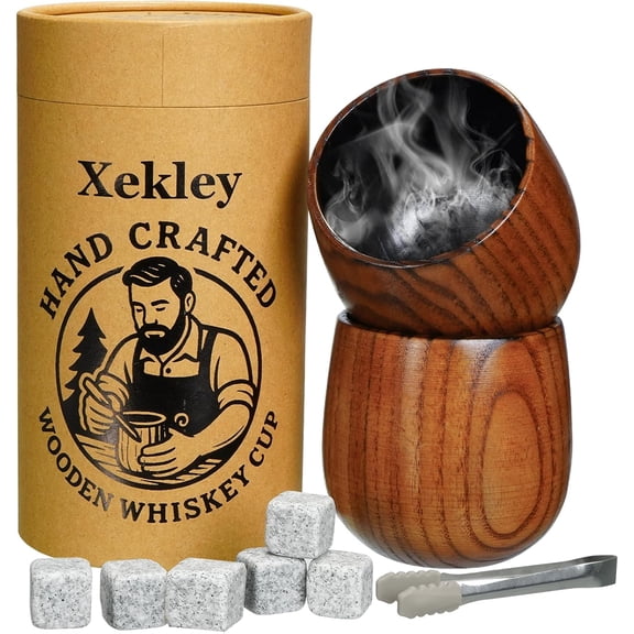 2 Pack Charred Wooden Bourbon Drinking Glass Handcrafted Bourbon Tumblers with Burnt Interior 10oz Old Fashioned Wooden Whiskey Glass Unique Whiskey Gifts for Men, Dad, Husband, or Brother
