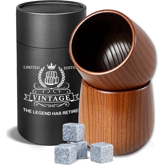 2 Pack Charred Wooden Whiskey Glasses – 10 Oz Bourbon Tumblers for Men with Burnt Interior – Old Fashioned Cocktail Cups – Gifts for Dad, Men, Brother, or Whiskey Lovers