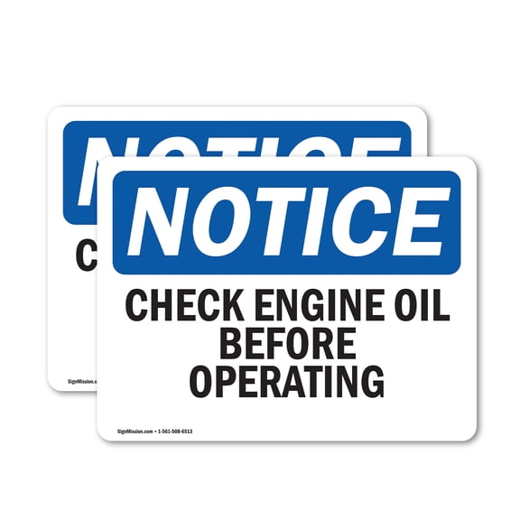 (2 Pack) Check Engine Oil Before Operating OSHA Notice Sign 5 Inch X 3.5 Inch Vinyl Label Decal Sticker Weather Resistant, UV Protected for Workplace, Business, and Construction Site,