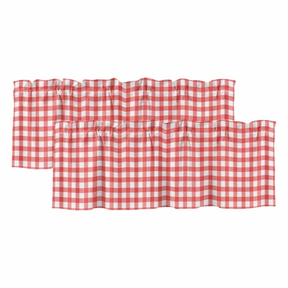 2 Pack Checkered Grid Valance for Window Modern Minimalist Red White Square Plaid Gingham Kitchen Valance Rod Pocket Short Curtain Topper Decorative Window Treatment for Living Room Bedroom 42"x12"