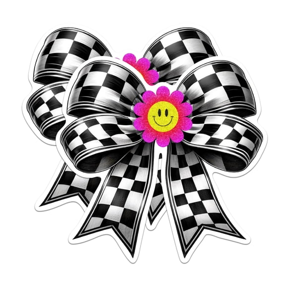 (2 Pack) Checkered Ribbon with Smiley Face Magnets - Cool Retro Magnets - 5" On Longest Side - Premium Magnet - for Cars, Refrigerators, Toolboxes, Lockers - Made in USA - MAG1098