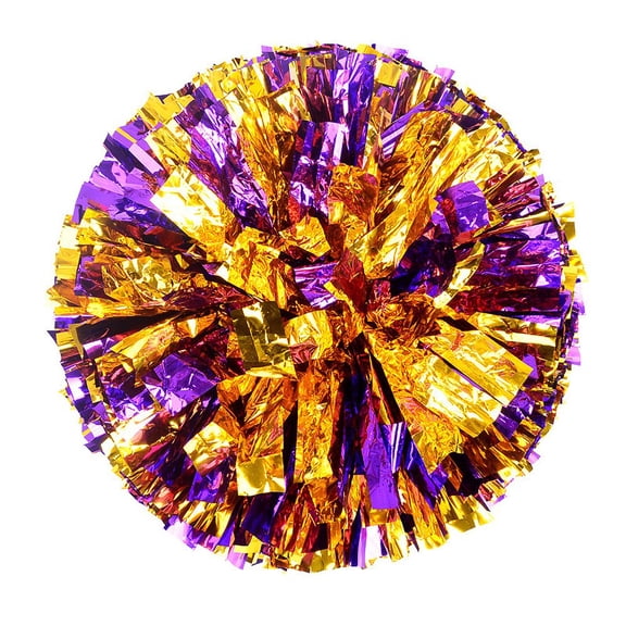 2 Pack Cheerleading Pom Poms with Baton Handle 12.6 Inch Plastic Ring Metallic Foil Cheerleader Pompoms for Kids Adult Team Squad Party Dance Football Soccer Sport Accessories