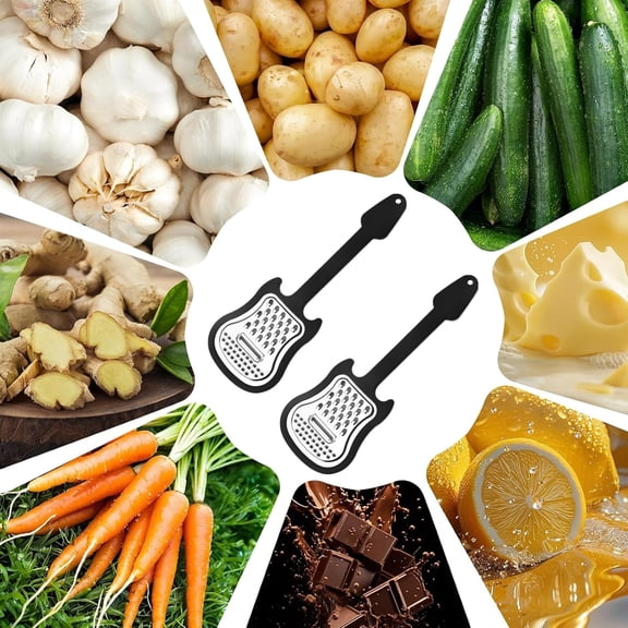 2 Pack Cheese Grater Creative Guitar Shaped Handheld Food Zest Grater Stainless Steel Cheese Shredder for Kitchen Tools, Black