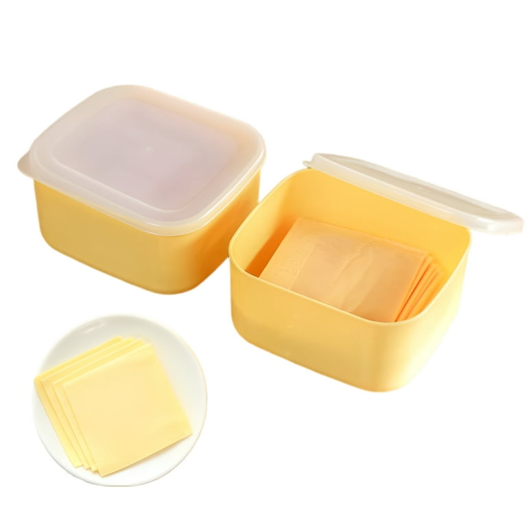 2 Pack-Plastic Cheese Storage Containers with Lids Airtight,Cheese Slice  Storage, Keeps Cheese Fresh and Delicious Cheese Container for Fridge  (White)