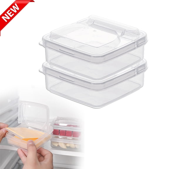 2 Pack Cheese Storage Containers with Lids, Airtight Fridge Cheese Preservation Box, Stackable Food Storage Container for Cheese Butter Ginger Garlic