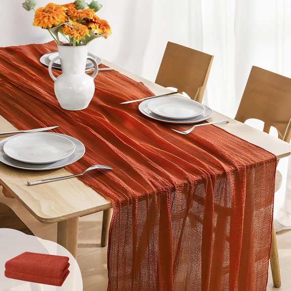 2 Pack Cheesecloth Table Runner 35" x 120" - Boho Table Runner Set for Wedding, Birthday, and Party Decor, Romantic Gauze Table Runner for Rustic and Elegant Tablescapes (Terracotta)
