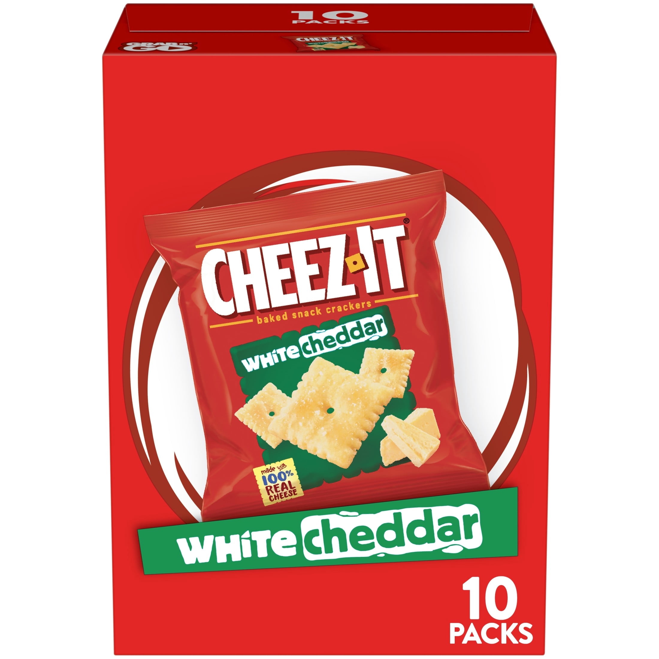 Cheez-It White Cheddar Baked Snack Crackers, Lunch Snacks, 10 Count - 2 Pack