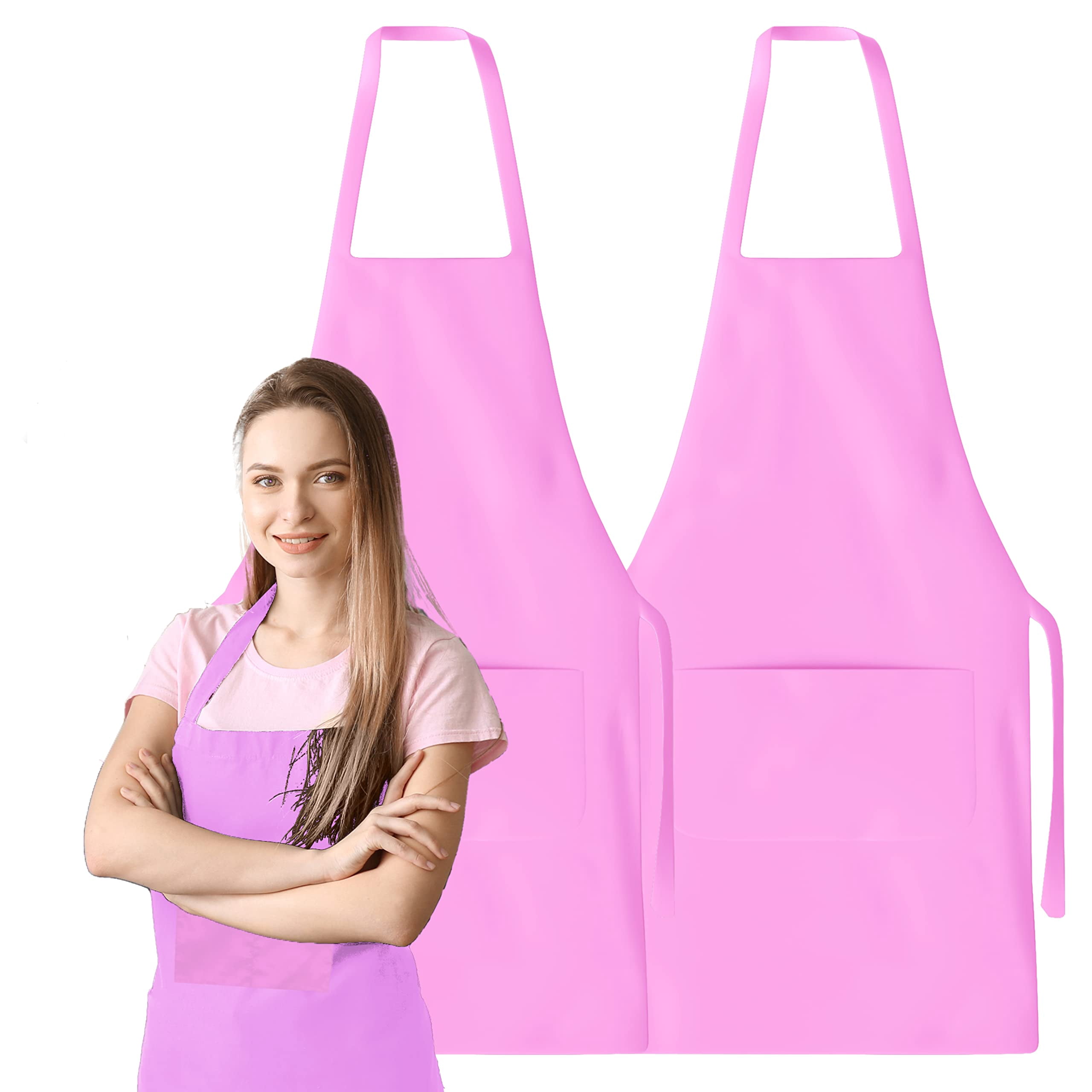 2 Pack Chef Apron With Pockets - Grilling Aprons For Men  Waterproof Cooking Bbq Work Or Restaurant Use Kitchen Women Pink