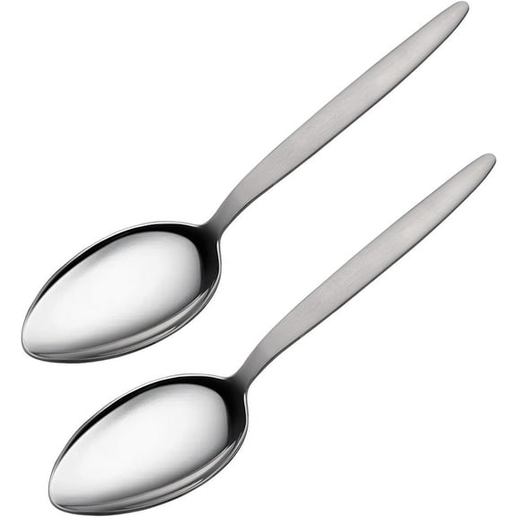 2-Pack Chef Kunz Spoon | Silver Stainless Steel 2 Tbsp Basting Spoon, 9 Inch Solid Sauce Spoons, Big Serving Spoons Stainless Steel, Plating & Quenelle & Cooking