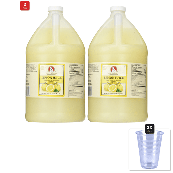 2 Pack | Chefs Quality Lemon Juice, 128 Ounce & 3x Disposable Cup