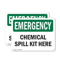 (2 Pack) Chemical Spill Kit Here OSHA Emergency Sign 10 Inch X 7 Inch Indoor / Outdoor Rust-Free Aluminum Metal Signs for Workplace, Workshop, and Construction Site, Made in the USA
