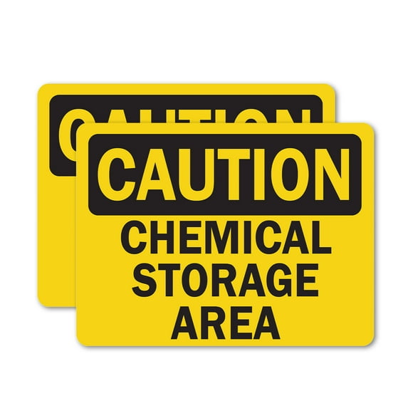 (2 Pack) Chemical Storage OSHA Caution Sign 10 Inch X 7 Inch Vinyl Label Decal Sticker Weather Resistant, UV Protected for Workplace, Business, and Construction Site, Made in the USA