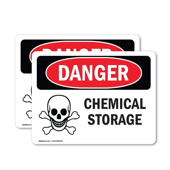 (2 Pack) Chemical Storage OSHA Danger Sign 18 Inch X 12 Inch Vinyl Label Decal Sticker Weather Resistant, UV Protected for Workplace, Business, and Construction Site, Made in the USA